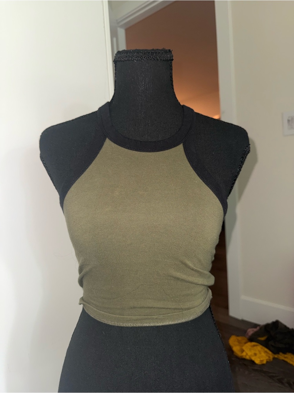 Charlotte Russe Olive Green and Black Racerback Crop Top